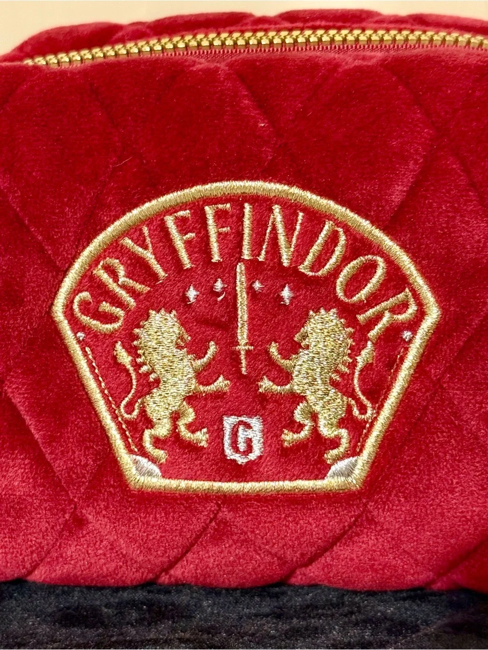 Primark Gryffindor Red Velvet Cosmetic Pouch with Gold Embroidered Crest